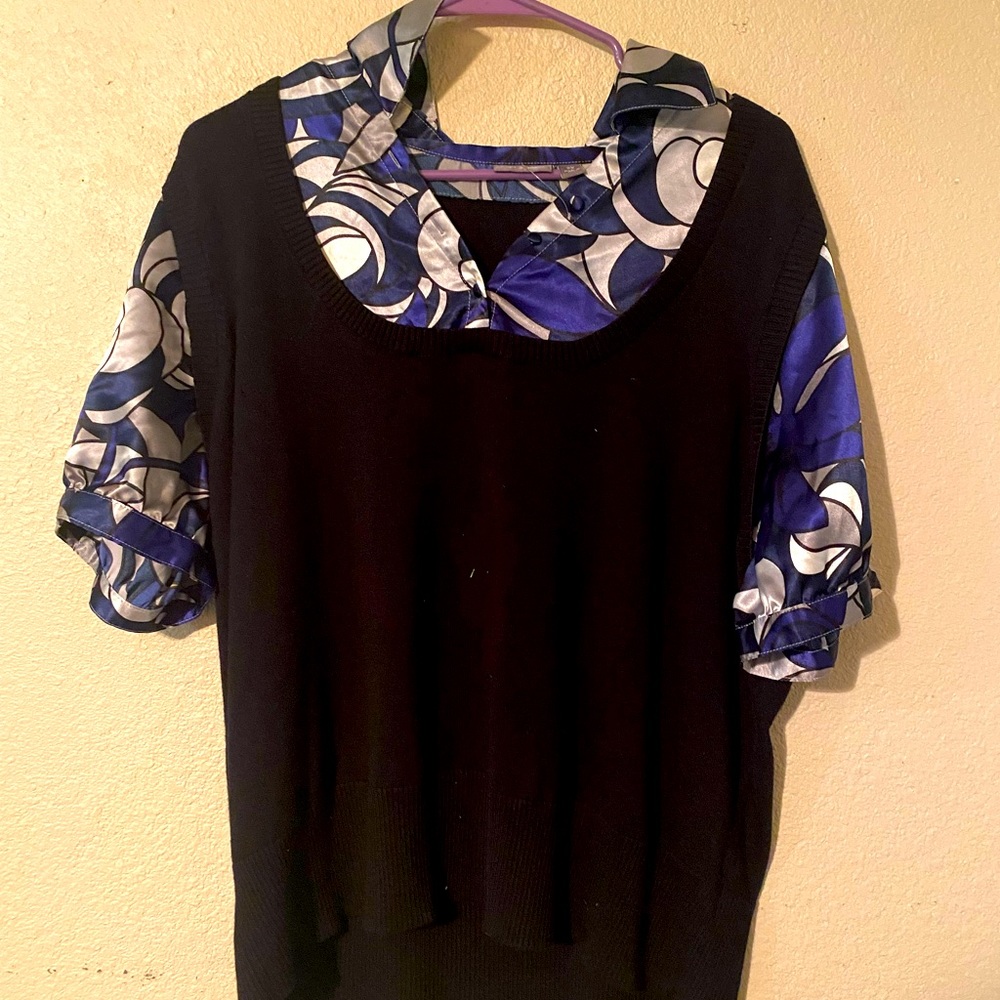 Dark blue short sleeve blouse